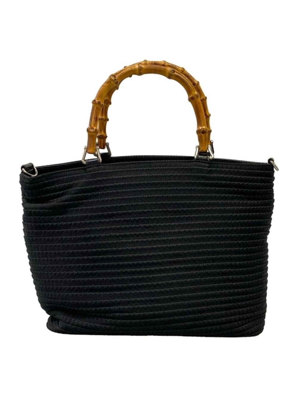 Gucci Tote Bag Bamboo Black Beige Leather - Picture 3 of 10